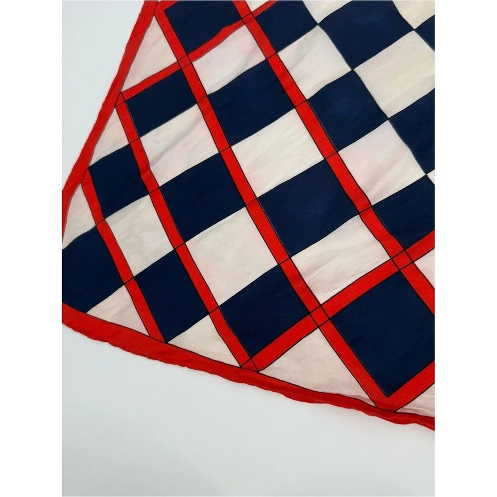 Echo Vintage Red Navy Square Scarf Retro Neck Hair Scarf Accessory Checker